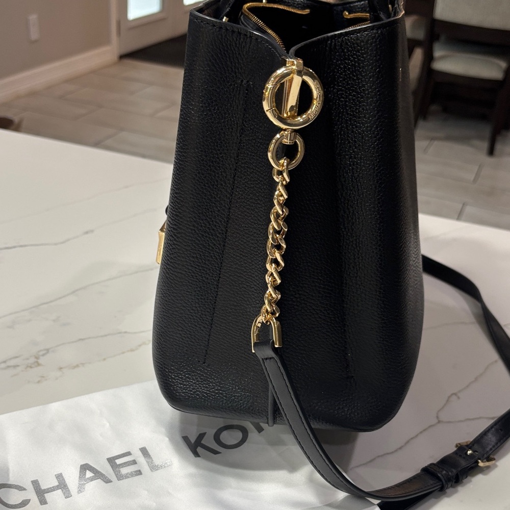 Michael Kors Black Leather Satchel with Gold Hardware - Picture 4 of 17